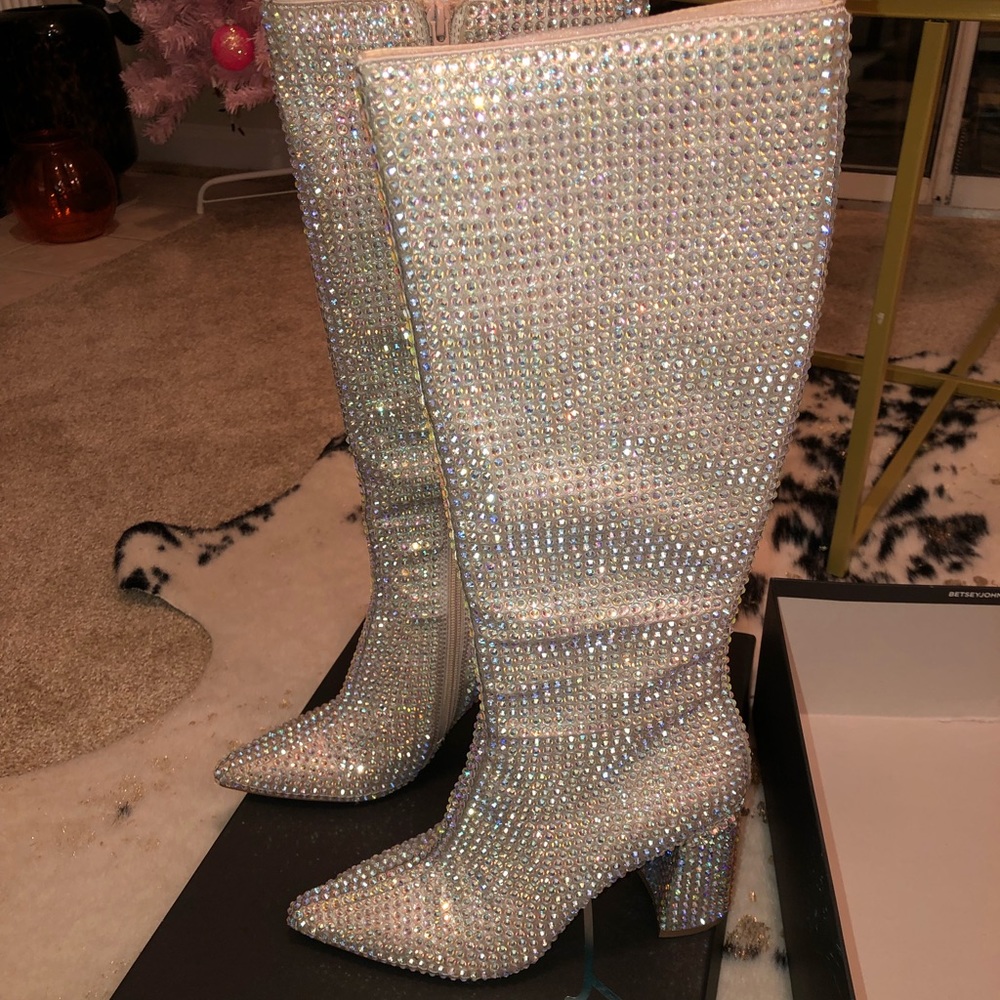 NWB Rhinestone Betsey Johnson knee high boots